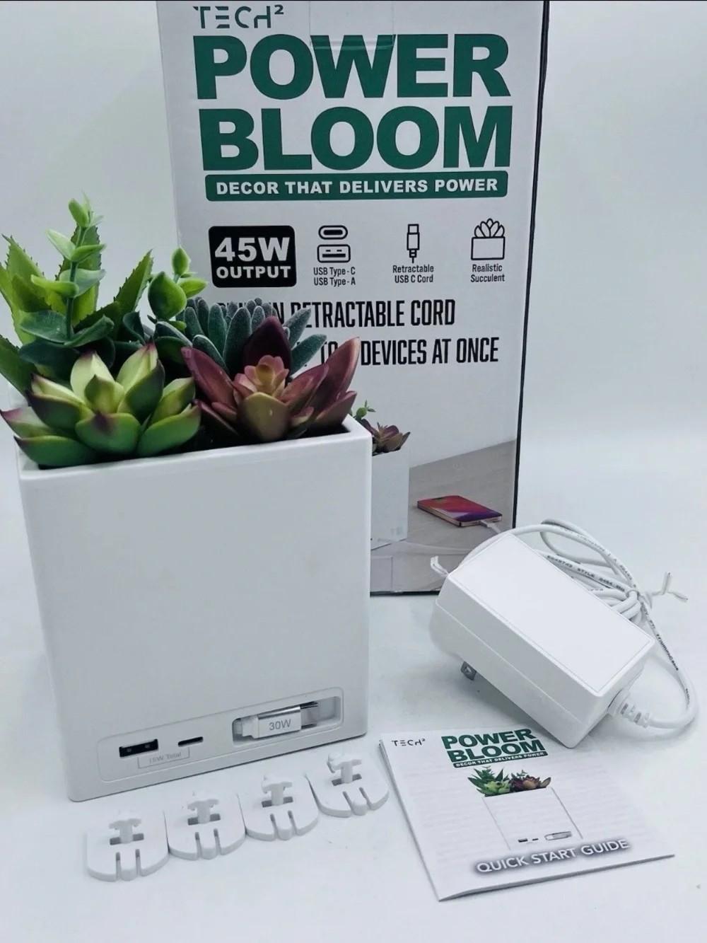 Tech² Power Bloom 45W Succulent Plant Fast Charging POWER BLOOM Station USB C&A